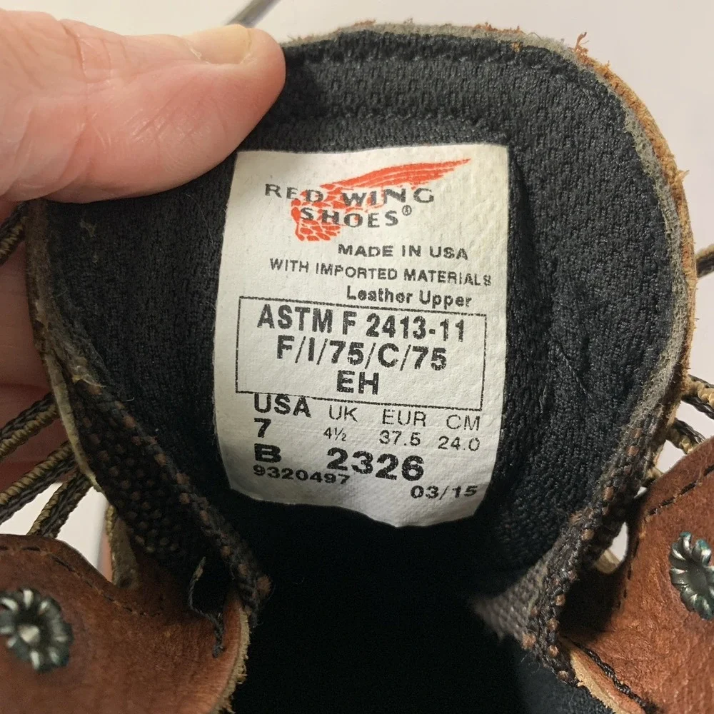 Red Wing Mens Leather Soft Toe EH Work Boots Size 7 B (Narrow) Lug Sole ASTM USA